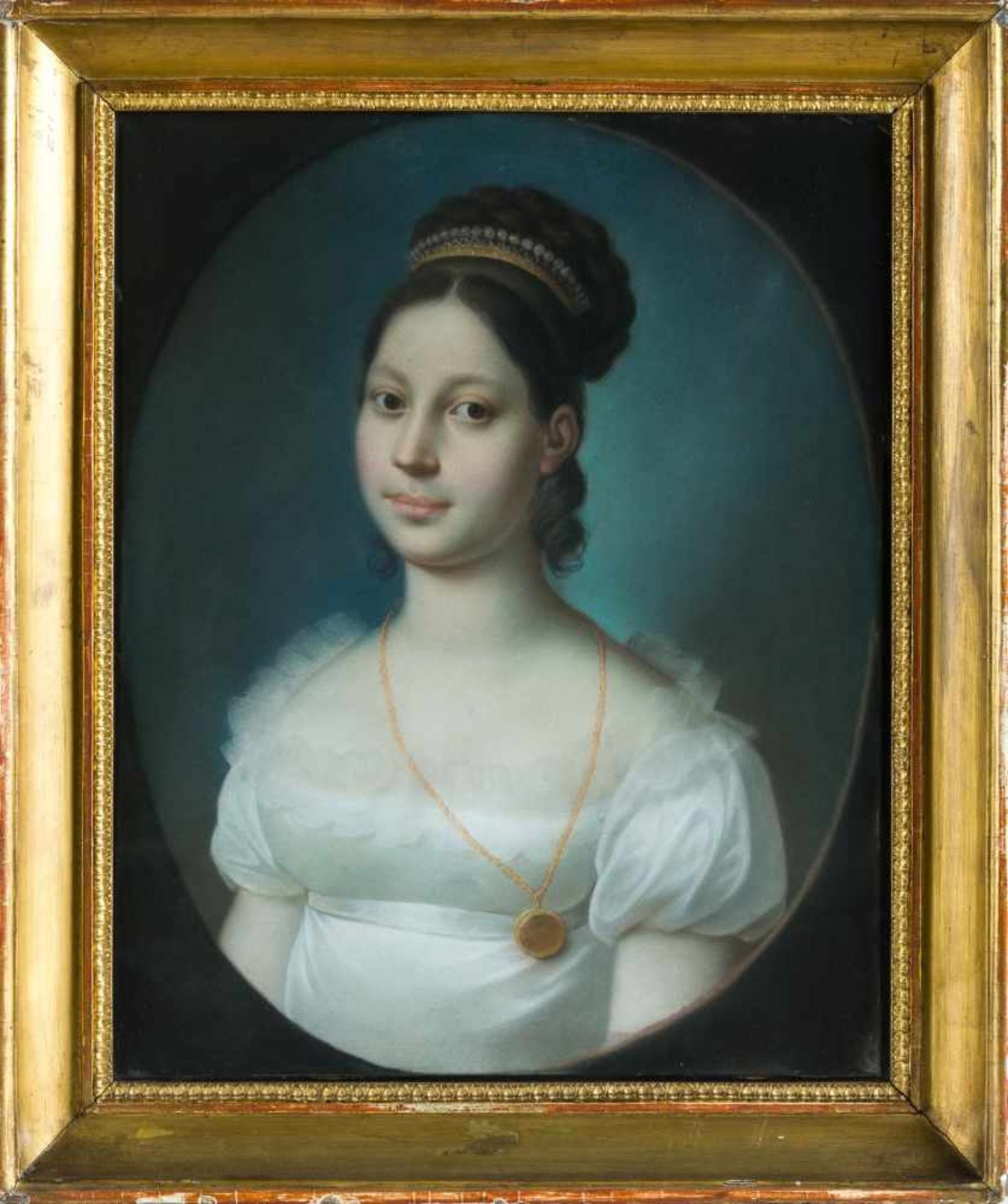 Deutscher Pastellmaler (um 1810)Junge Adeligein weißem Chemisenkleid und dunkler Zopf-