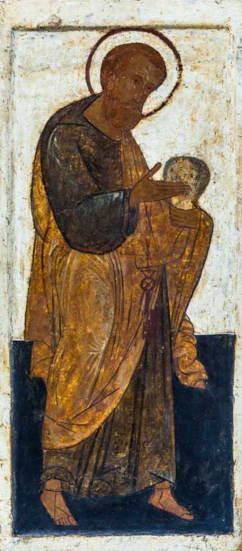Apostel PetrusRussland, wohl 18. Jh.Ganzfigurige Darstellung. 78×34 cm.(58024)