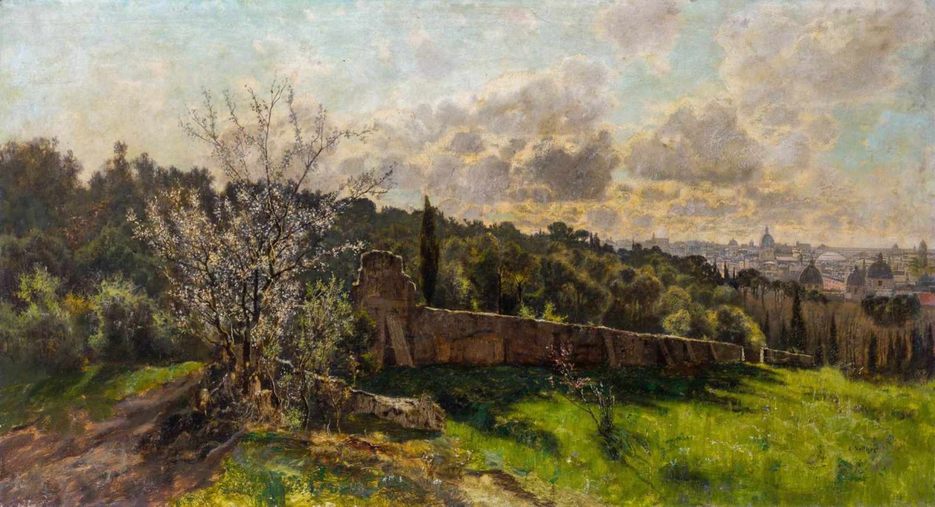 Heffner, Karl (Würzburg, Berlin 1849-1925)Römischer FrühlingBlick auf die Kuppeln von Rom vom