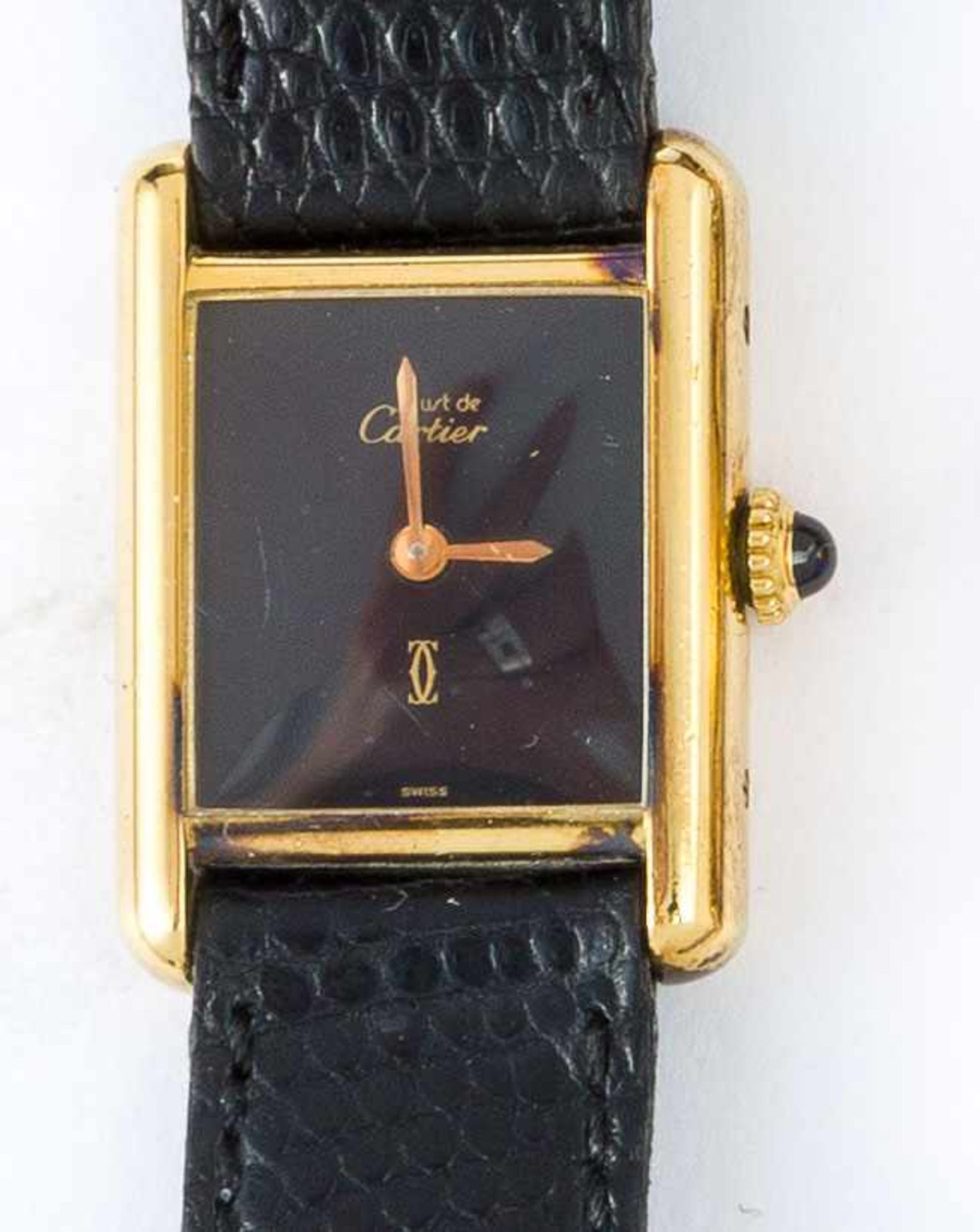 Cartier-ArmbanduhrModell Tank, Must De Cartier. 925/f. Silber, vergoldet. Schwertzeiger auf