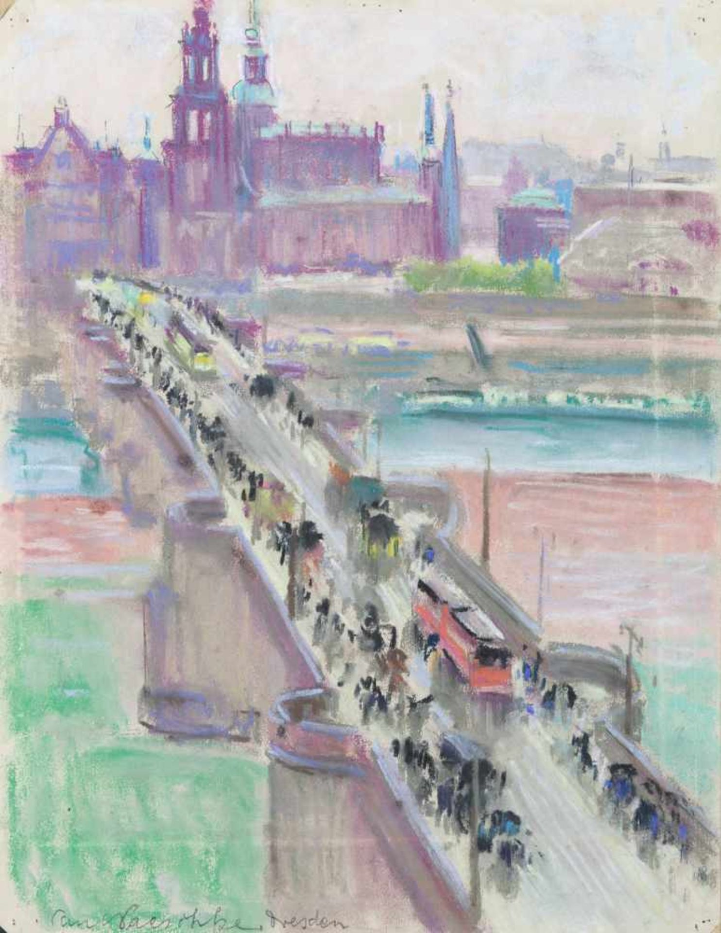 Paeschke, Paul (Berlin 1875-1943)DresdenBlick über die belebte Augustusbrücke auf Hofkirche und