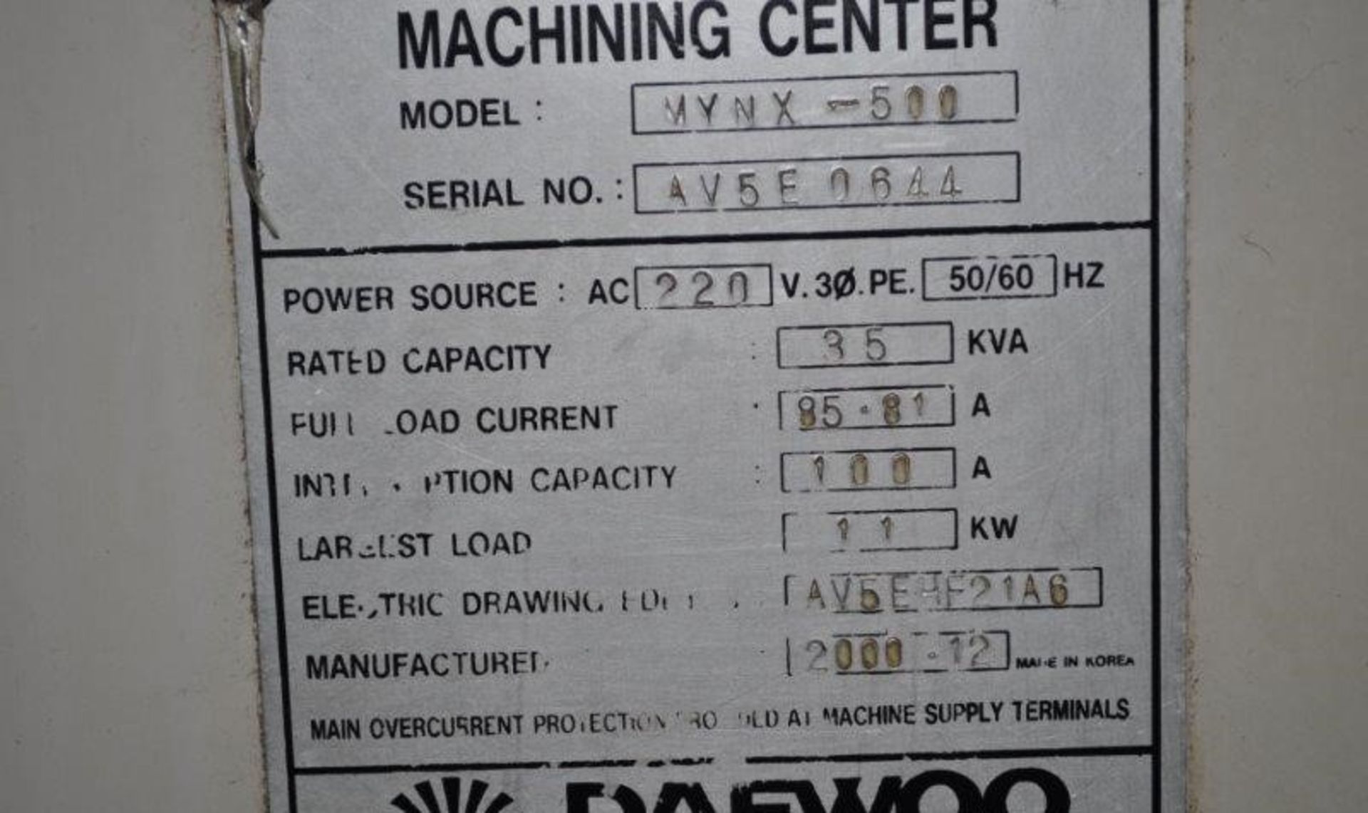 DAEWOO MYNX500 MACHINING CENTER - Image 6 of 11