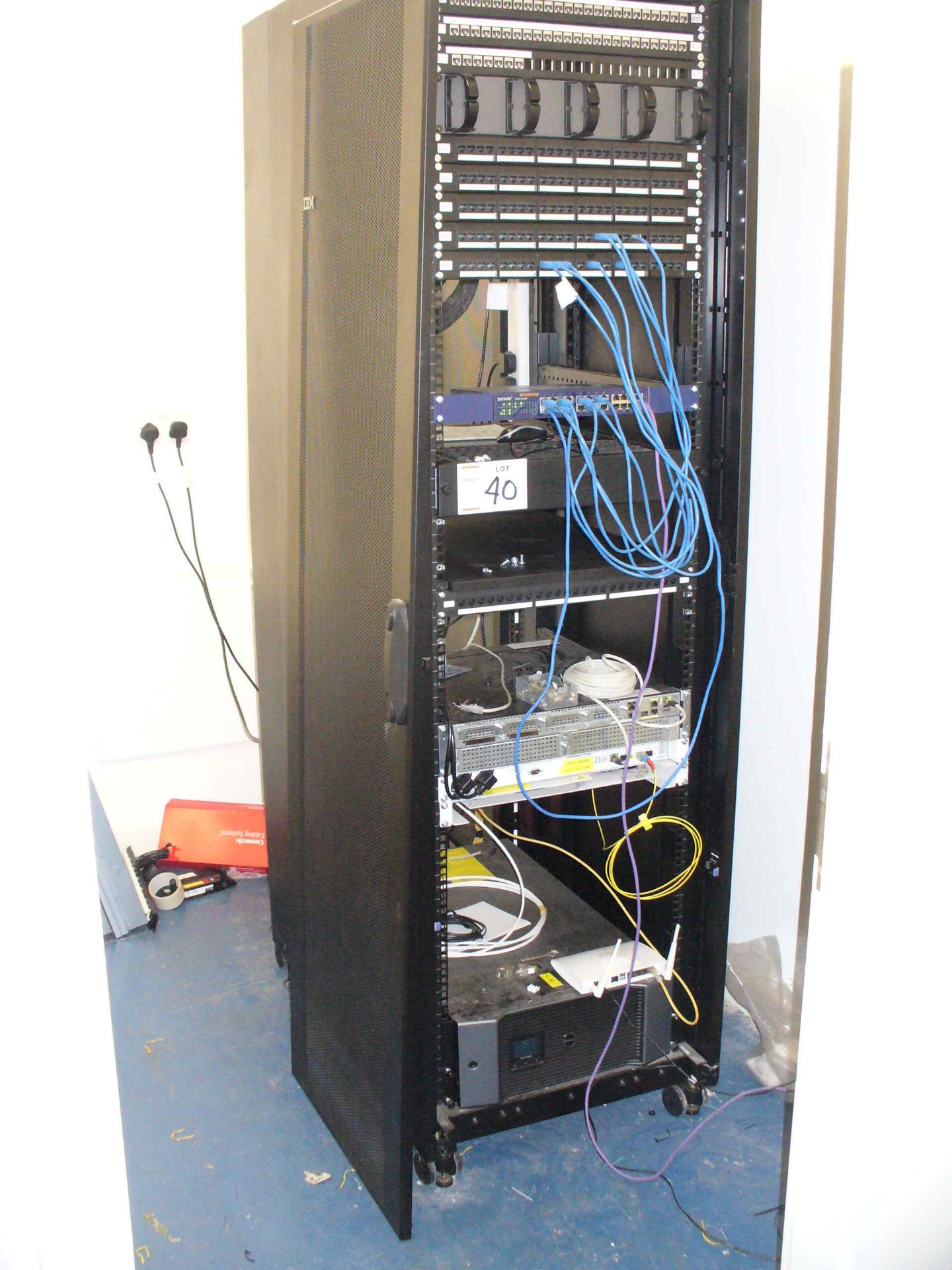 COMMS CABINET, including Dell UPS, Network FSP ADVA 50 CP, Cisco 2921, Draytec wireless Router, Dell