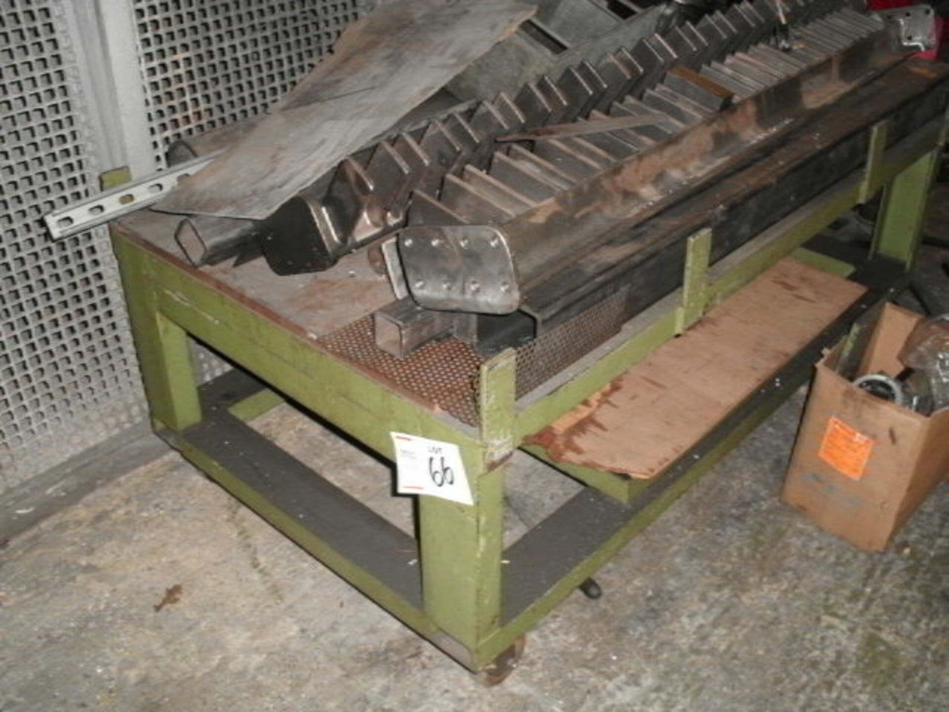 32" x 60" portable steel TROLLEY & CONTENTS including box metal sections and profile machine