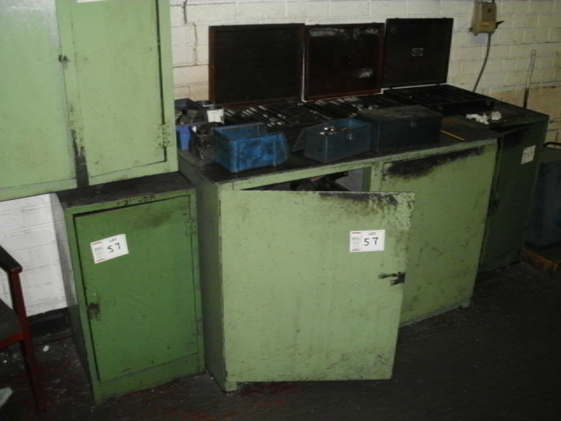 4 steel CABINETS & CONTENTS including T-nuts and studs, tool holders, clamps, C blocks, etc