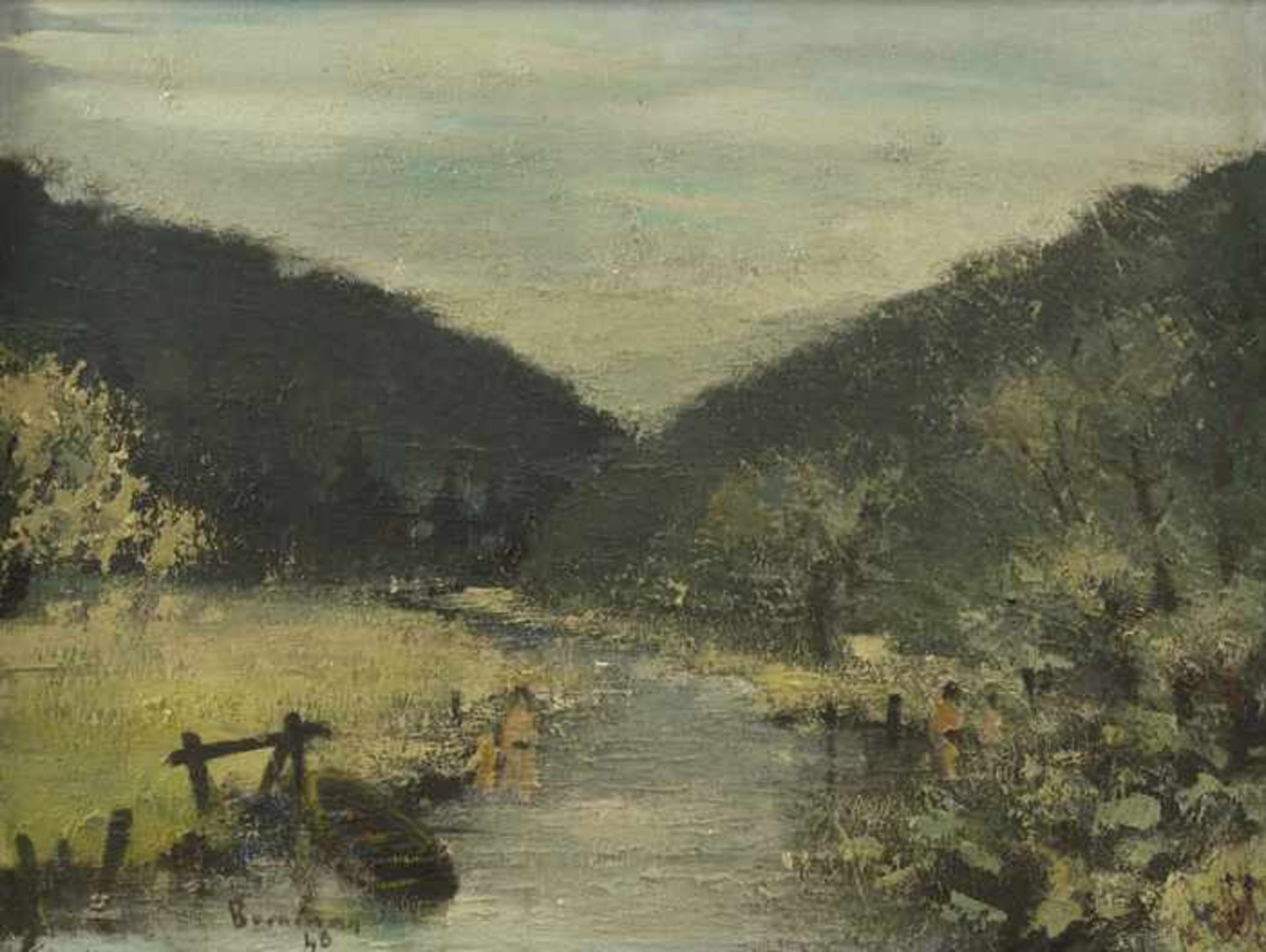 Borneman Badende im Fluss, 1948 Öl auf Platte Signiert und datiert links unten 44,6 x 59,6 cm