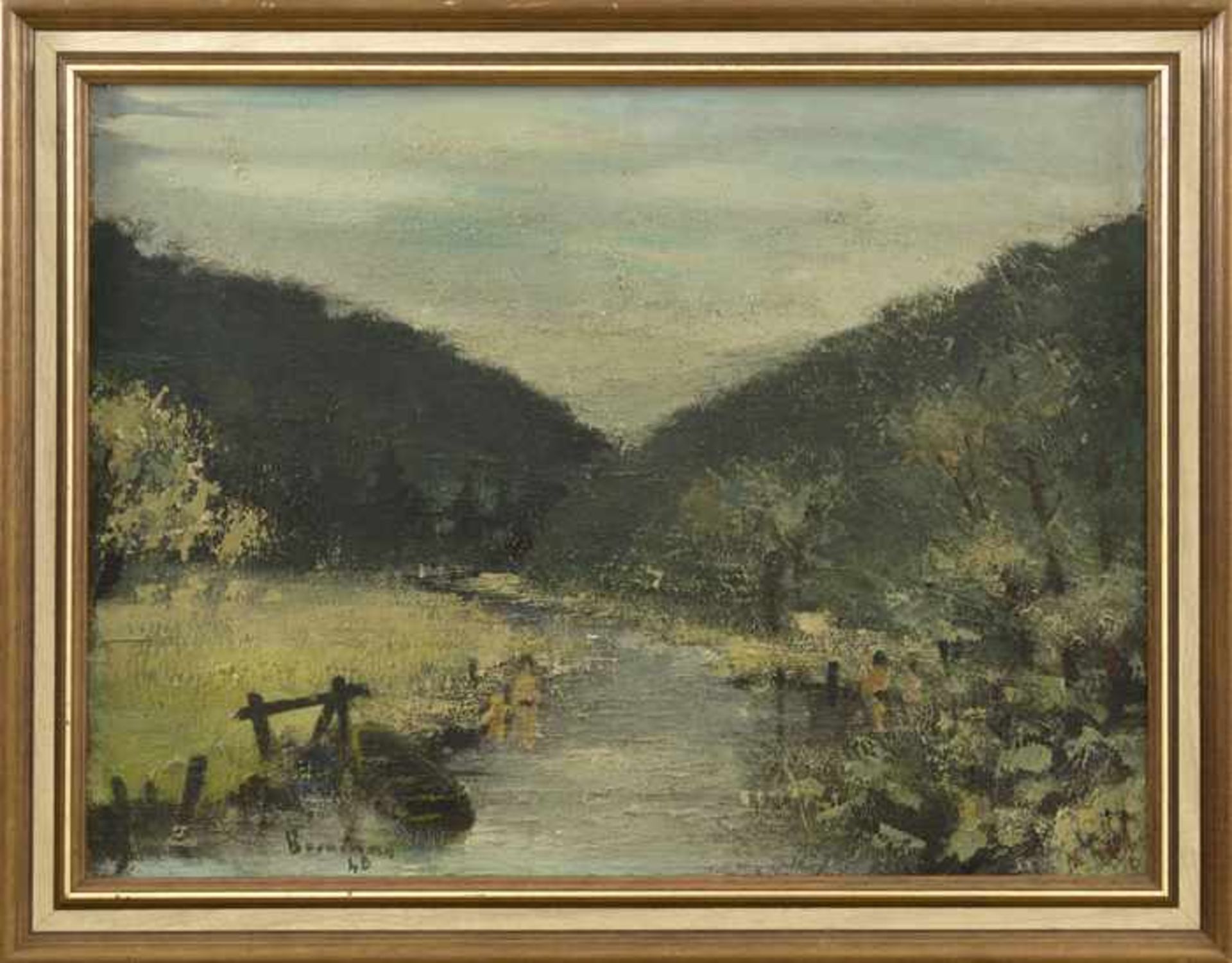 Borneman Badende im Fluss, 1948 Öl auf Platte Signiert und datiert links unten 44,6 x 59,6 cm - Image 2 of 5