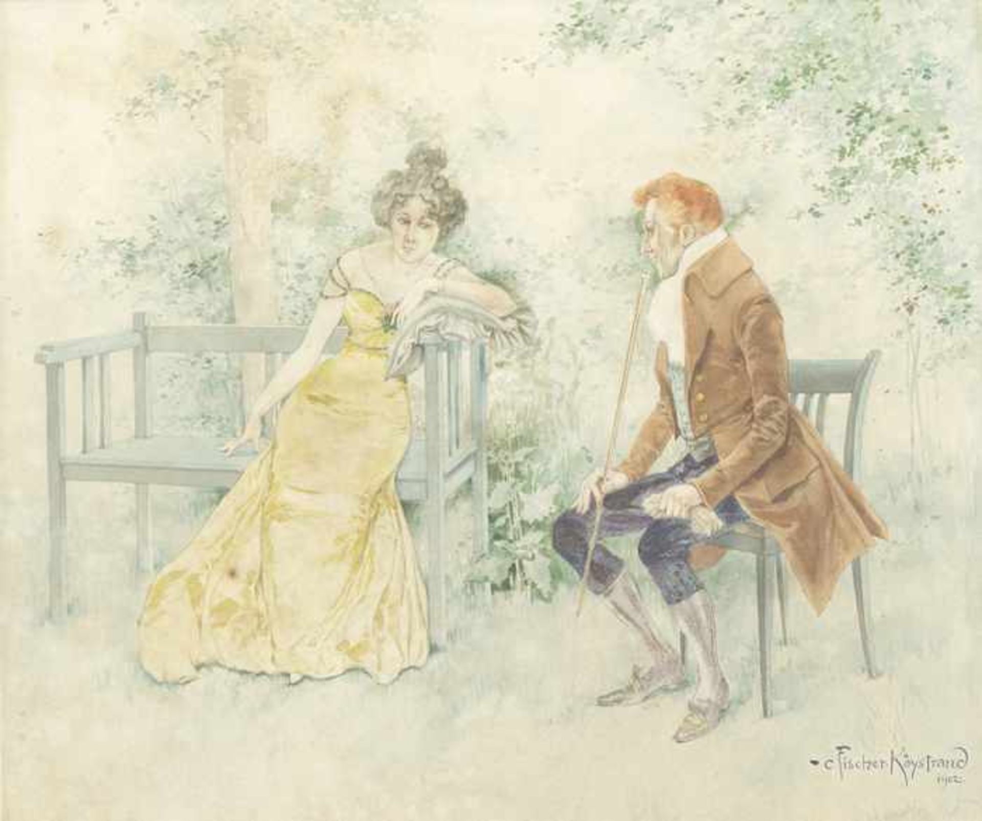 Fischer-Köystrand, Carl Elegantes Paar, 1902 Gouache auf Papier Signiert und datiert rechts unten 26