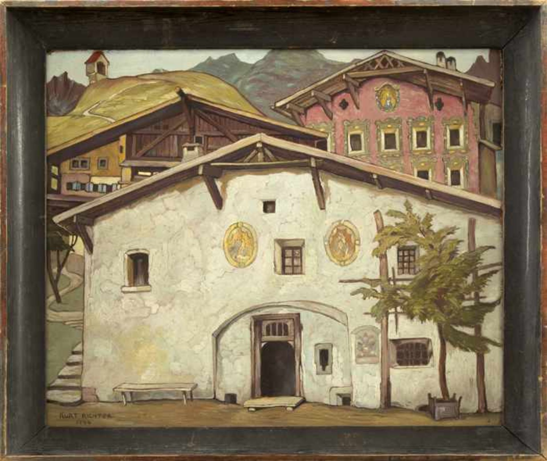 Richter, Kurt Alte Häuser, 1946 Öl auf Platte Signiert und datiert links unten 39 x 45 cm gerahmt - Bild 2 aus 3