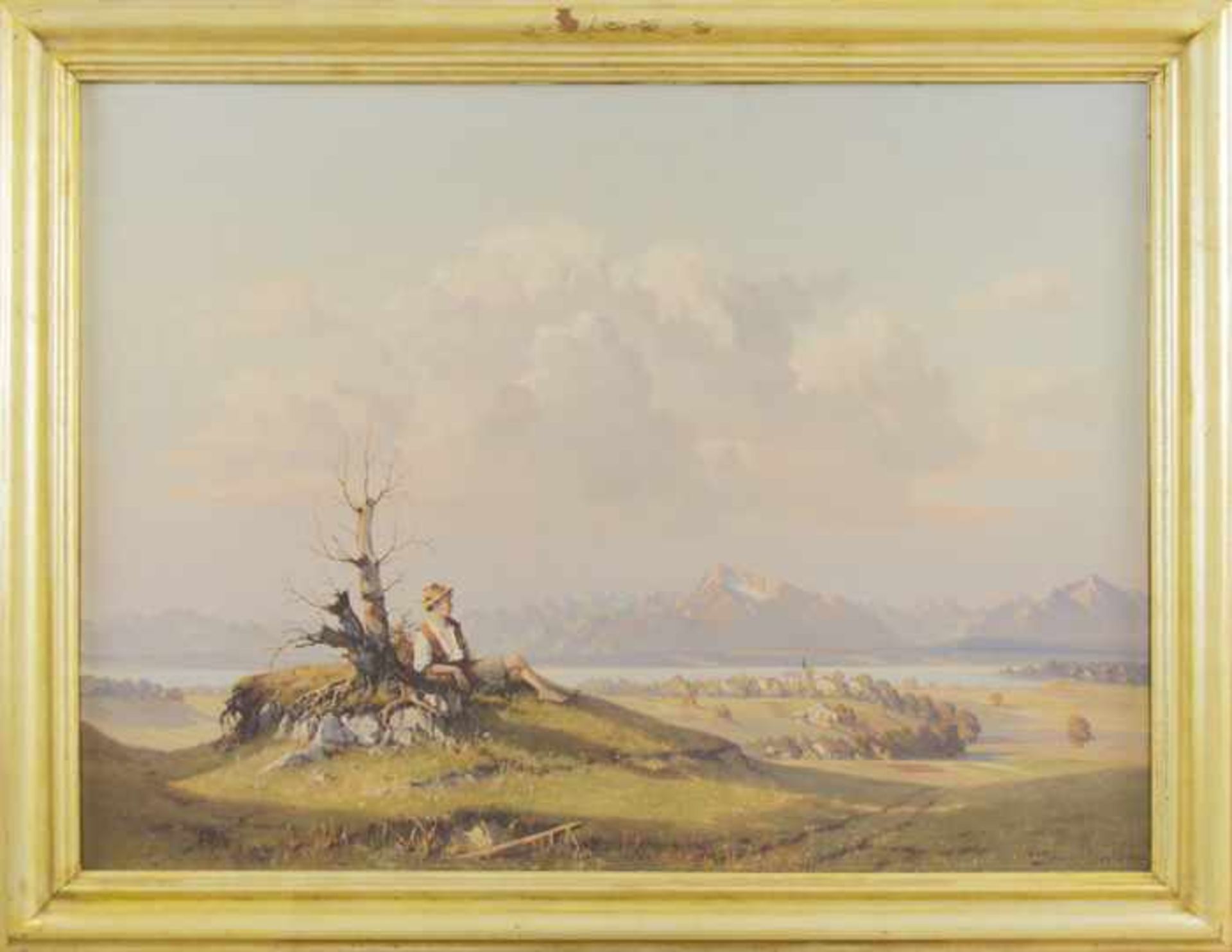 Sengthaler, Hans Bauernbub auf Anhöhe, Panoramablick zum Untersberg und Hohen Staufen Öl auf - Bild 2 aus 3
