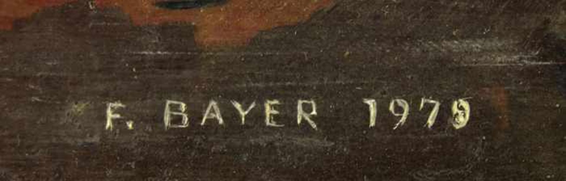 Bayer, Franz Soldaten, 1979 Öl auf Platte Signiert und datiert rechts unten 24 x 43 cm - Image 3 of 4