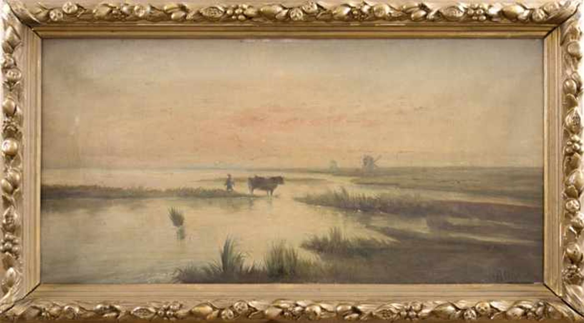 Altés Niederländische Landschaft Öl auf Leinwand Signiert rechts unten 34,5 x 68,7 cm gerahmt - Image 2 of 4