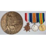 1915 Star Trio and Death Plaque to 18597 Pte H W Smith North'N Regt. Died of Wounds 2/2/1916 with "