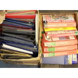 Large box of cover albums with leaves and a box of catalogues, good variety. Very heavy lot. (2x