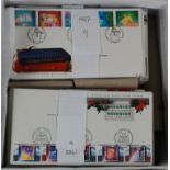 White shoebox of GB FDC's, nice clean lot mostly with bureau postmarks (qty)