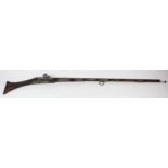 Afghan flintlock Jezail musket. Barrel 38.5" circa 1850-80. Fish tail stock. Wirebound silver