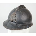 Interesting Great War French Adrian Pattern Artillery steel helmet. Blue finish with cross cannons &