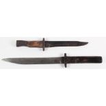 Great War trench fighting knives made from Ross Rifle bayonets: 1) A large fighting knife with a