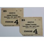Arsenal v Leeds United 6 April 1957 pair of Tickets (2)