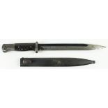 Bayonet: German 3rd Reich Model 1884/98 knife bayonet by E.U.F. Horster, blued blade 25cm. In its