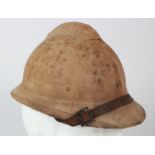 Fine Great War French Adrian Pattern helmet with its extremely rare cloth cover. Leather 6 flap