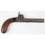 19th century scarce large bore percussion pocket pistol with folding trigger engraved frame