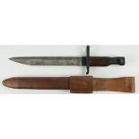 Bayonet: A Great War Ross Rifle bayonet MKII. Pointed modified MKII blade 9.75". Pommel marked 'Ross