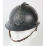 Rare Great War Romanian Adrian Pattern steel helmet. Round badge to front with the Imperial Crown