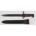 Bayonet: a U.S. Model 1905 bayonet for the M1 rifle, model 1942. Blade 9.5" ricasso marked 'UC' & '