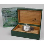 Gents stainless steel cased Rolex Oyster Datejust wristwatch. The white dial with gilt roman