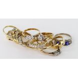 Lot of 18ct Gold stone and Diamond set Rings weight 35.3g