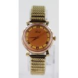 Gents 9ct cased (hallmarked Edinburgh 1947) Accurist wristwatch, the bi-colour dial with roman