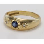 18ct Gold Sapphire and Diamond Gypsy style Ring size Q weight 6.0g