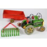 Mettoy tinplate Tractor, trailor and plow (sold as seen)