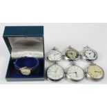 Six Ingersoll pocket watches, together with a gold plated ladies wristwatch by Mappin & Webb,