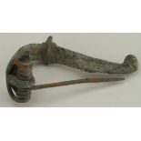 Ancient Roman (ca. 200 AD) bronze trumpet type fibula; nice patina and details.