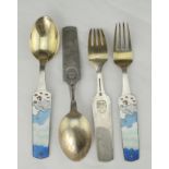 Four Danish silver & enamel forks & spoons by Anton Michelsen, each stamped 'Jul 1963' to reverse of