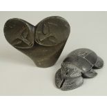 Inuit soapstone carvings signed OJ (?) and K