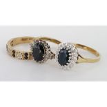 Three 9ct Gold Sapphire set Rings weight 9.5g