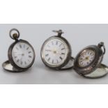 Three silver pocket watches, comprising two open face & one half hunter, each stamped '0.935',