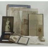 Ephemera. A collection of items including 'Prince Louis Napoleon' death card, a silver snuff box (