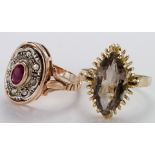 14ct Rose gold Ruby set Ring plus 9ct citrine set Ring weight 9.7g