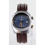 Memostar Alarm stainless steel gentleman`s wristwatch, the blue dial with date aperture set at three