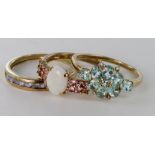 Three QVC Yellow 9ct Gold Rings all stone set weight 6.8g