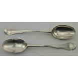 Two Scots fiddle pattern silver teaspoons, probably Peter Mathie of Edinburgh c. 1774. Both have