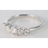 18ct white gold five stone Diamond set Ring size M 0.75ct weight, weight 3.0g