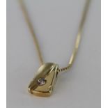 14ct Gold Diamond set pendant on a fine gold chain with certificated 0.11ct stone weight 3.8g