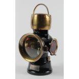 Lucas brass & black laquered 'King of the Road' lamp, no. 630, total height 26.5cm approx.