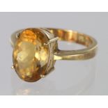 Yellow Metal (tests 9ct) Citrine Ring size O weight 5.4g