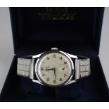Boxed gents stainless steel Tissot "Camping" wristwatch, the cream dial with arabic numerals and